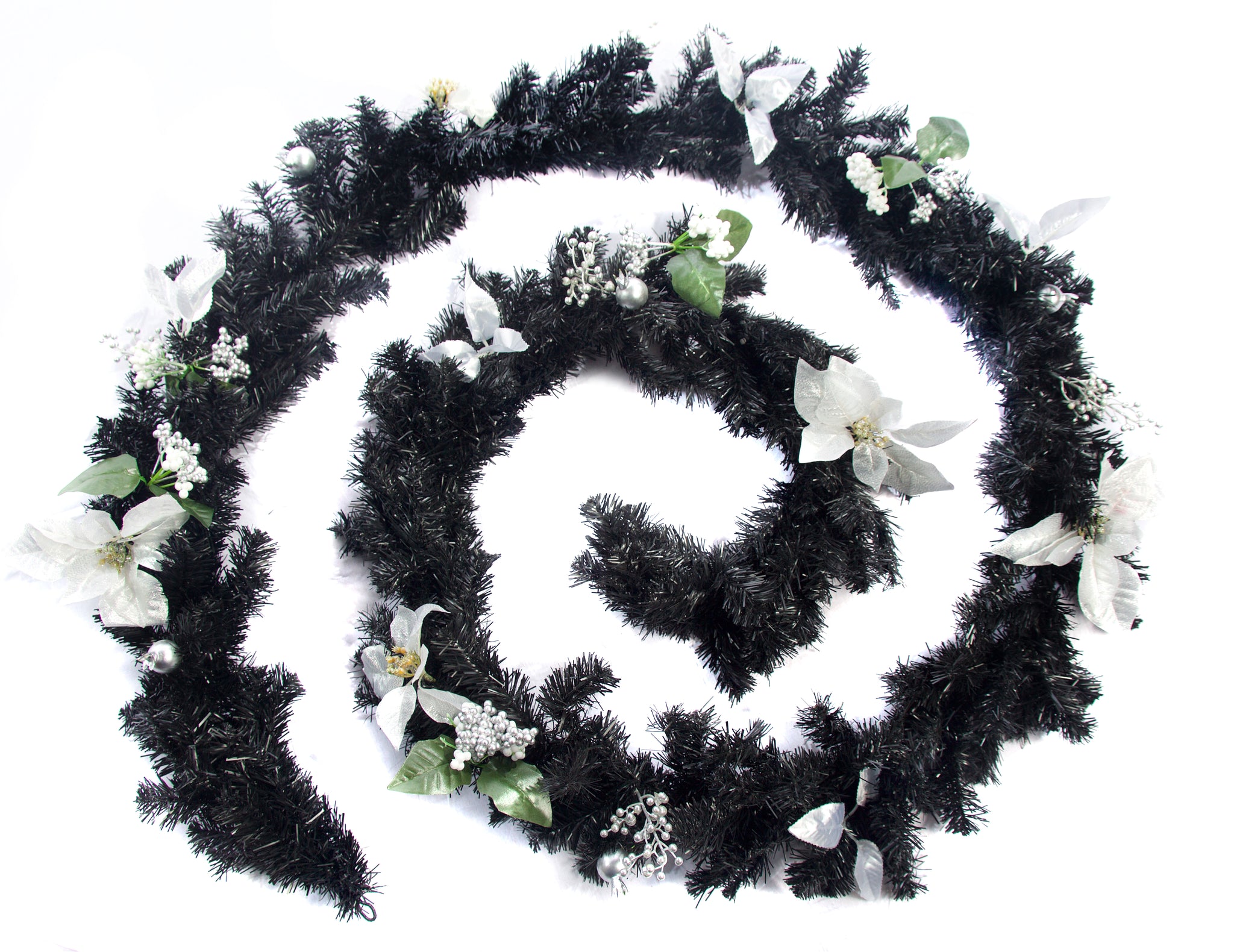 Best Artificial 6ft-9ft-12ft Black & Silver Decorated Christmas Garland - Optional Lights