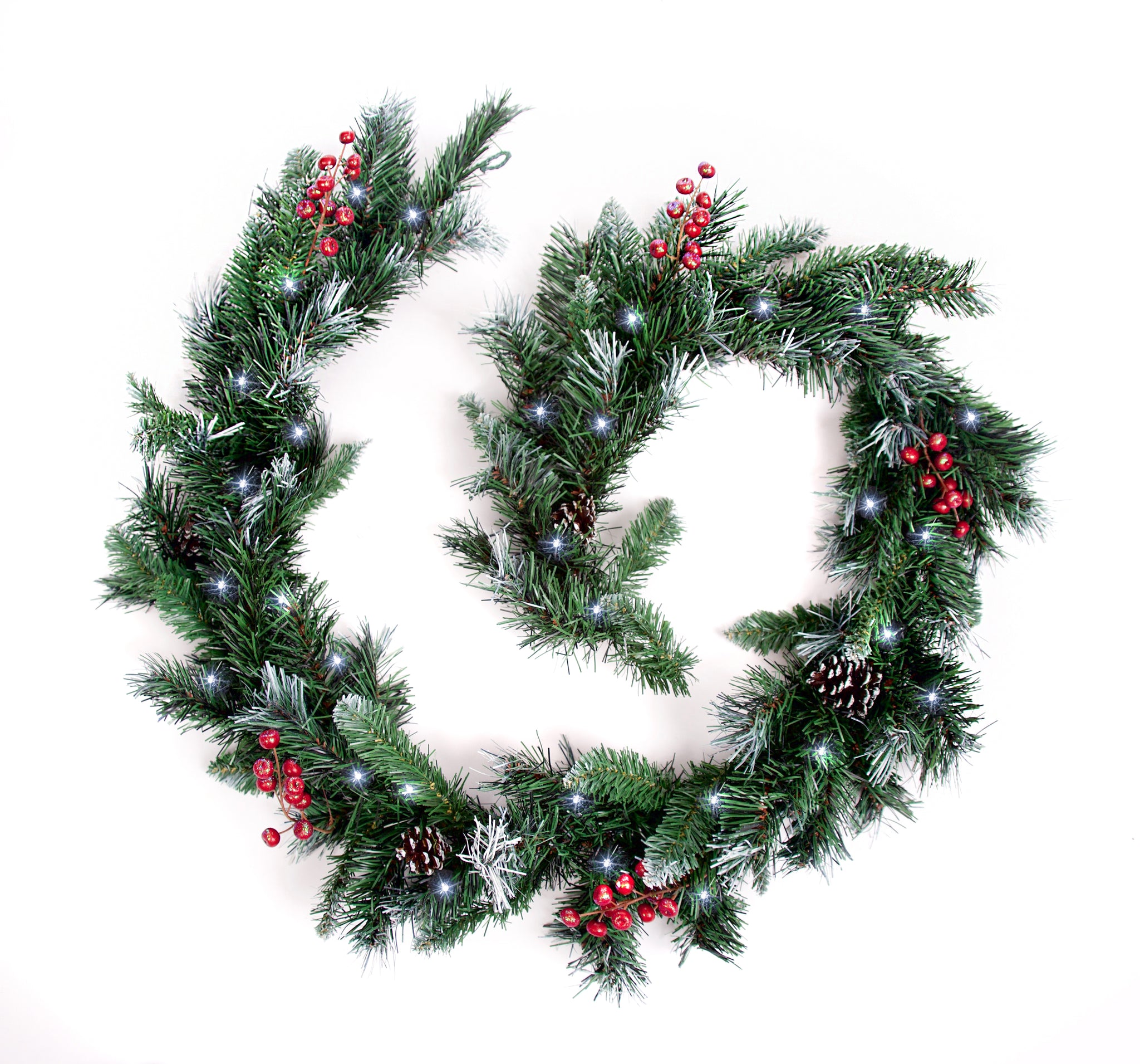 Best Artificial 6ft-9ft-12ft Deluxe Frosted Christmas Garland with Pine Cones & Winter Red Berries - Optional Lights