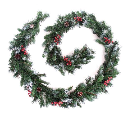 Best Artificial 6ft-9ft-12ft Deluxe Frosted Christmas Garland with Pine Cones & Winter Red Berries - Optional Lights