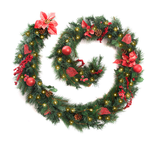 Best Artificial Christmas 6ft-9ft-12ft Red Decorated Garland - Optional Lights