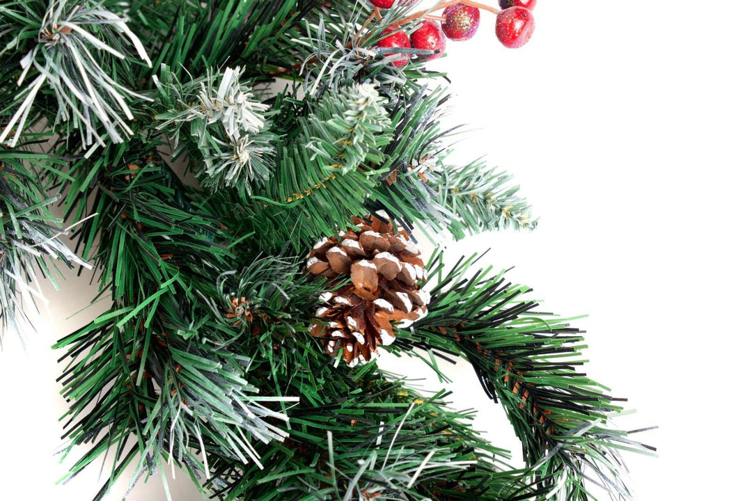 Best Artificial 6ft-9ft-12ft Deluxe Frosted Christmas Garland with Pine Cones & Winter Red Berries - Optional Lights