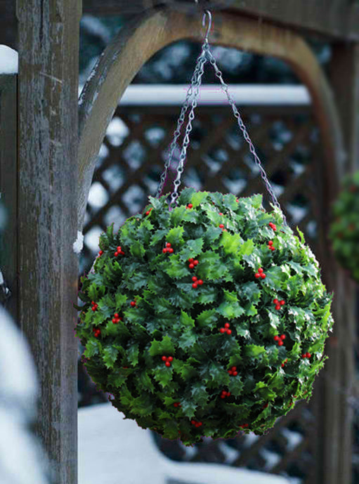 Best Artificial Pre Lit 28cm Christmas Holly Ball with Red Berries