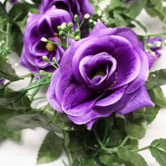 Best Artificial 7ft Purple Silk Rose Garland - front view