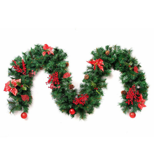 Best Artificial Christmas 6ft-9ft-12ft Red Decorated Garland - Optional Lights