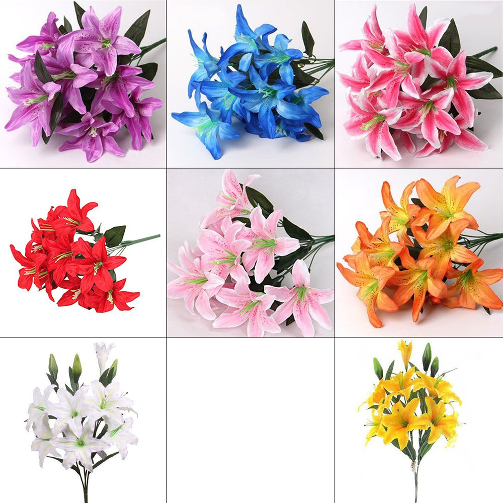 Best Artificial 45cm Stargazer Lillies 10 Head Flower Spray - front view