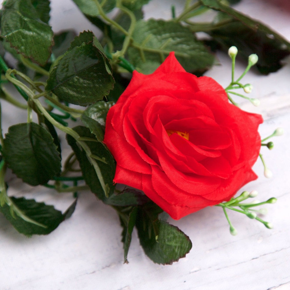 Best Artificial 7ft Red Silk Rose Garland - full length view