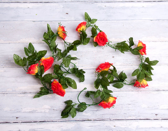 Best Artificial 7ft Red-Yellow Silk Rose Garland