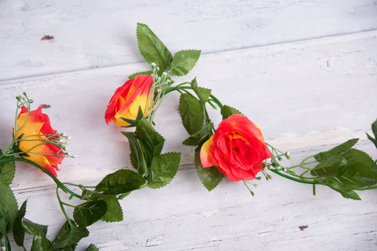 Best Artificial 7ft Red-Yellow Silk Rose Garland