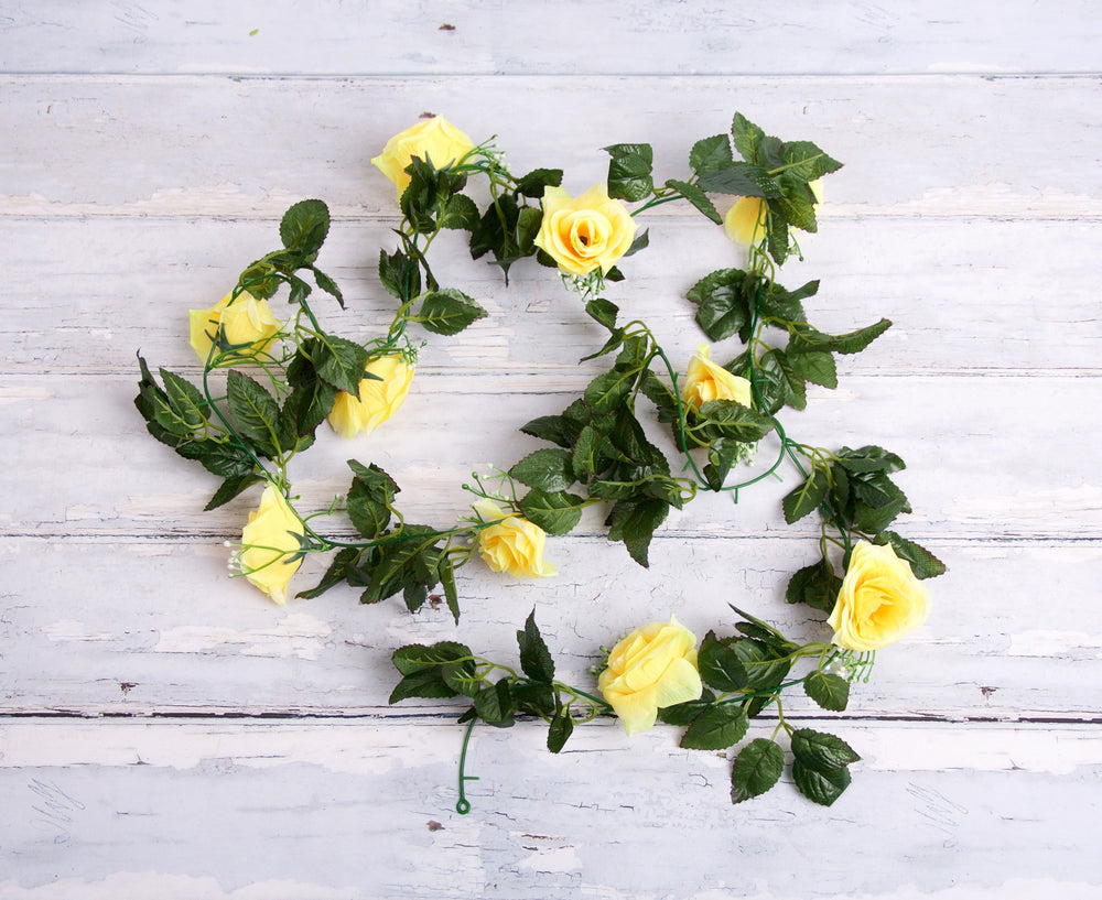 Best Artificial 7ft Yellow Silk Rose Garland - full length view