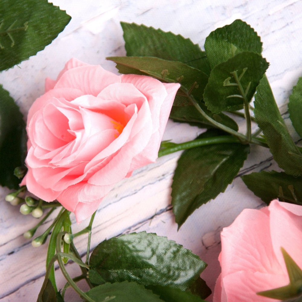 Best Artificial 7ft Baby Pink Silk Rose Garland - front view