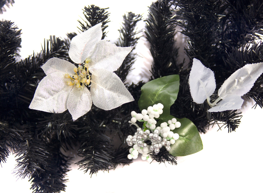 Best Artificial 6ft-9ft-12ft Black & Silver Decorated Christmas Garland - Optional Lights