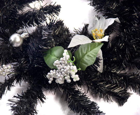 Best Artificial 6ft-9ft-12ft Black & Silver Decorated Christmas Garland - Optional Lights