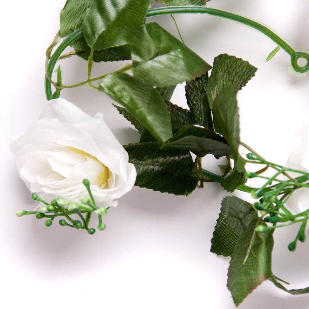 Best Artificial 7ft Ivory White Silk Rose Garland - front view