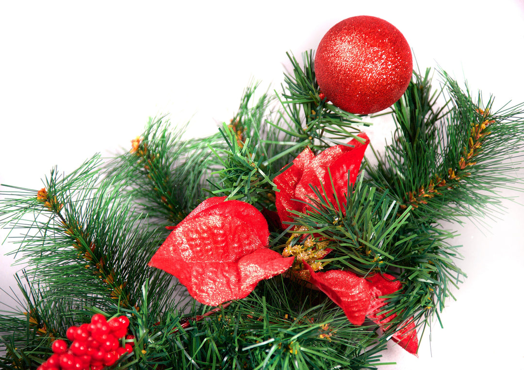 Best Artificial Christmas 6ft-9ft-12ft Red Decorated Garland - Optional Lights